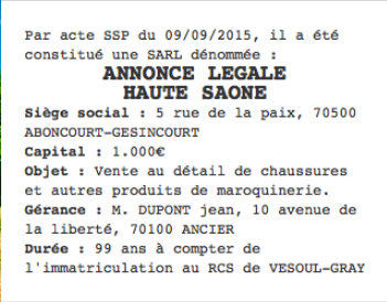 annonce legale haute saone